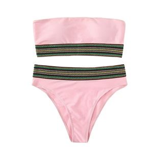 Pink Lined High Waisted Strapless Bikini